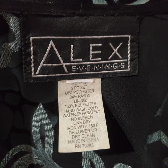 Alex Evenings Vtg Sheer Floral Jaquard Open Jacket Womens Size XL Black Blue - Picture 7 of 8